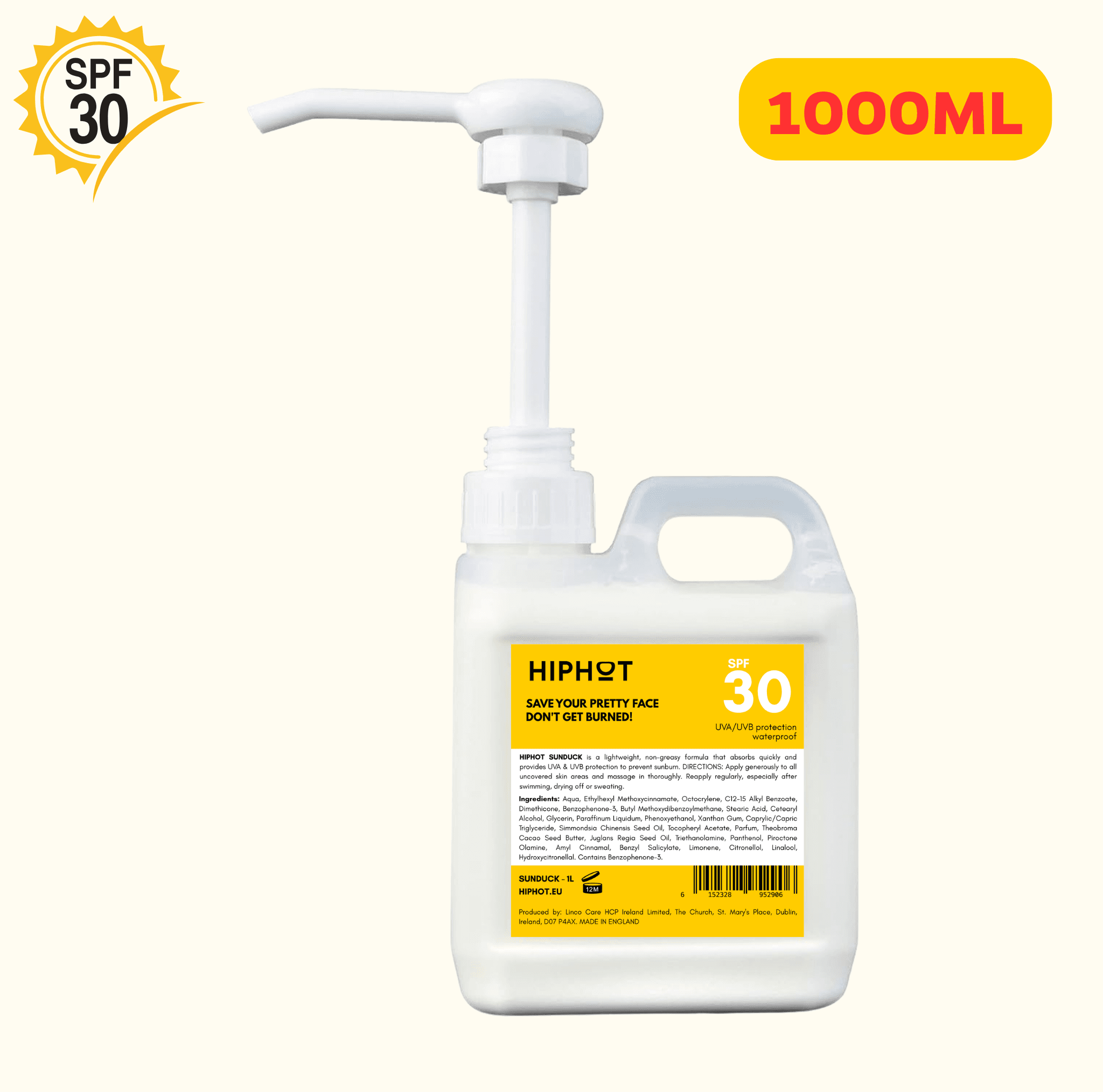 SPF 30 Zonnebrand 1 Liter Jerrycan met pomp